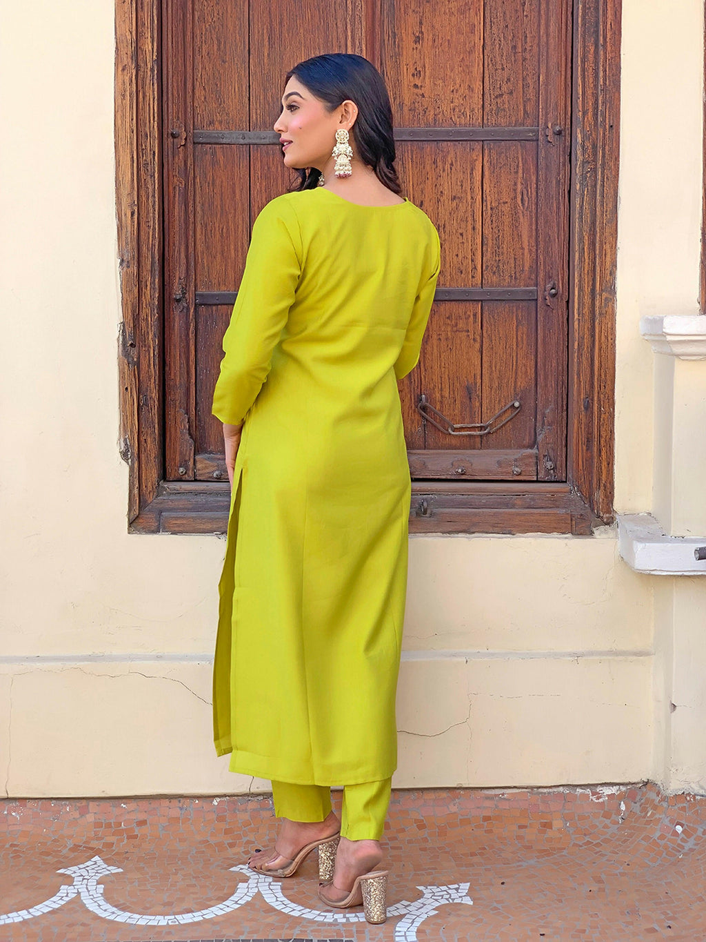 Partywear Designer Viscose Lemon Stitched Suit With Dupatta - Tanisha | Grocsy