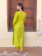 Partywear Designer Viscose Lemon Stitched Suit With Dupatta - Tanisha | Grocsy