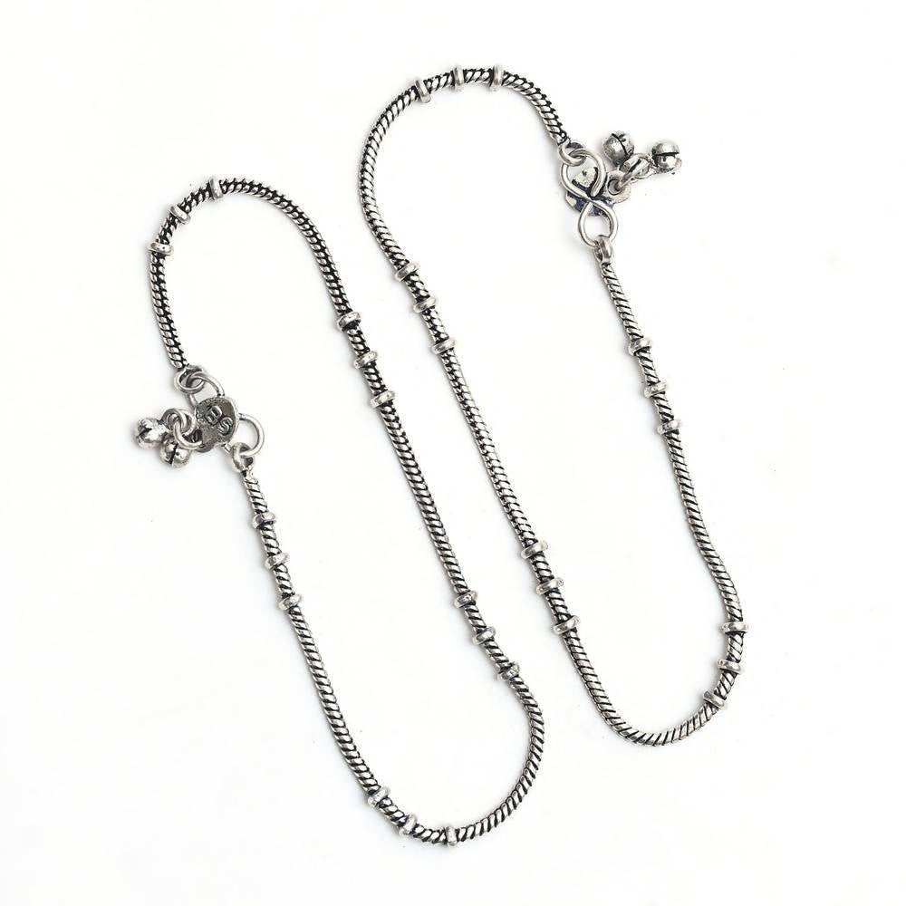 Mominos Fashion Kamal Johar Oxidised Light Weight Silver Anklets | Grocsy