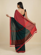Suta Green Red Colourblocked Pure Cotton Saree | Grocsy