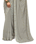 Grey Georgette Swaroski Work Saree With Unstitched Blouse Piece - Juhi | Grocsy