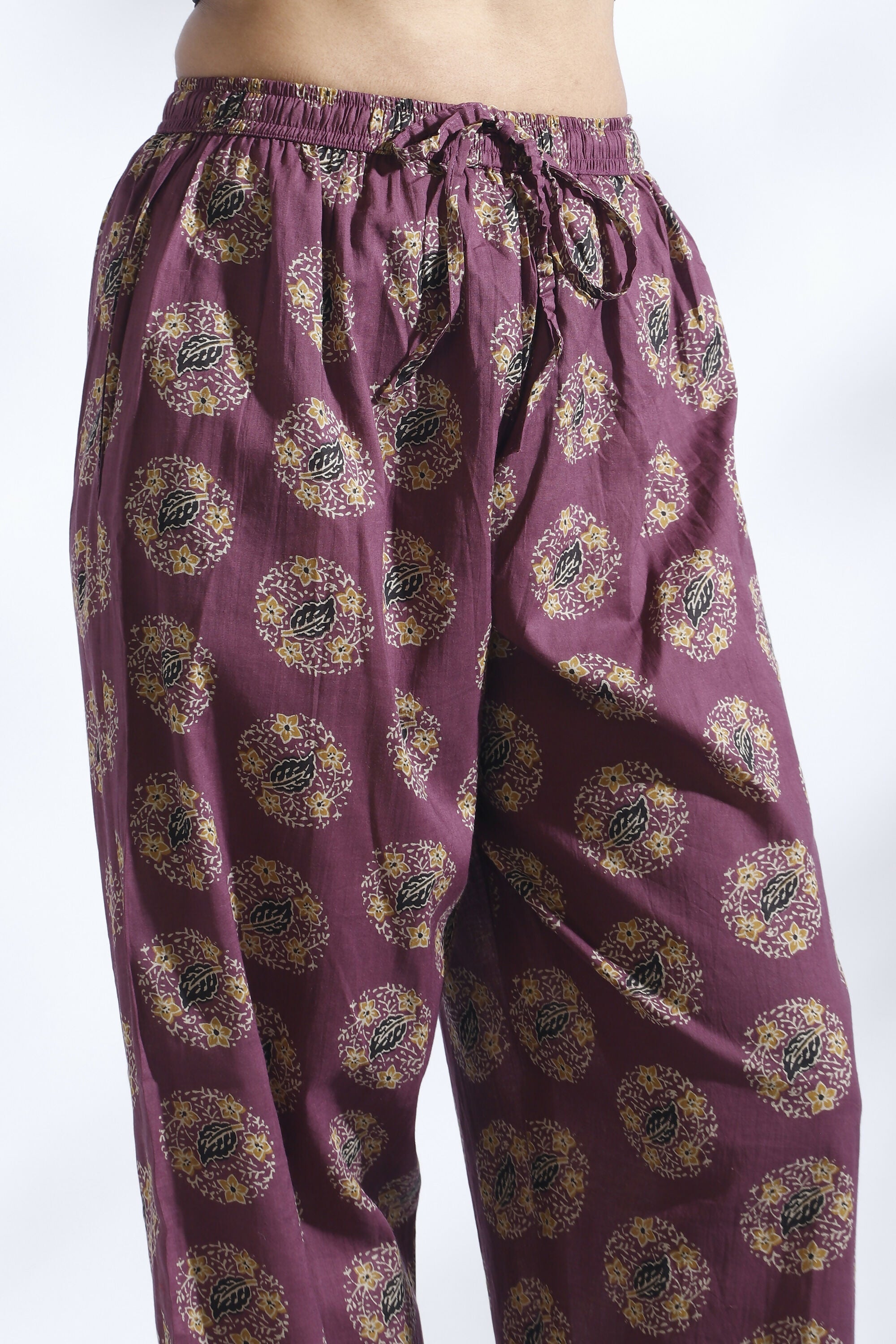 Breathables Wine Butta Print Cotton Kurta & Pants Set | Grocsy