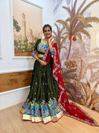 Teeya Creation Green Colour Rayon Silk Embroidery Work Fully Stitched Navratri Lehenga | Grocsy