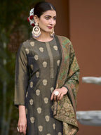 Jyoti Fashion Women's Green Pure Silk Elegant Jacquard Woven Kurta with Trouser & Dupatta | Grocsy