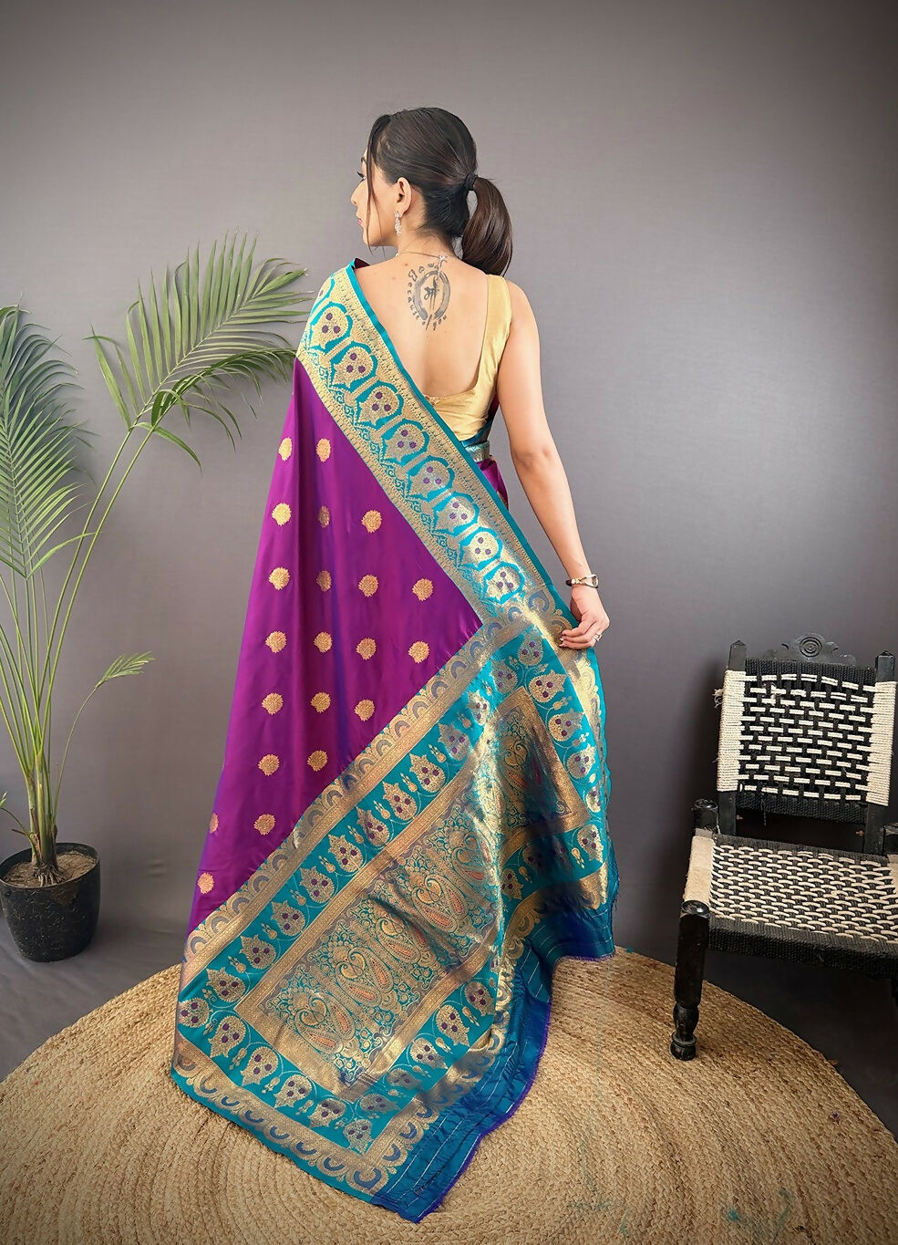 Joban Fashion Blue Butti Banarasi Silk Sarees | Grocsy