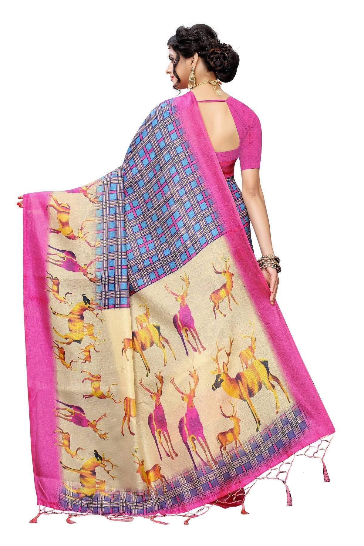Vamika Multicolor & Pink Kalamkari With Jhalar Khadi Silk Saree | Grocsy