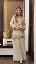 Teeya Creation New Trendy Stylish Real Mirror Work With Lace Border White Kurta Set | Grocsy