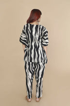 Breathables Women’S Loungewear Kaftan Cotton Black & White Abstract Print Co-Ord Set | Grocsy