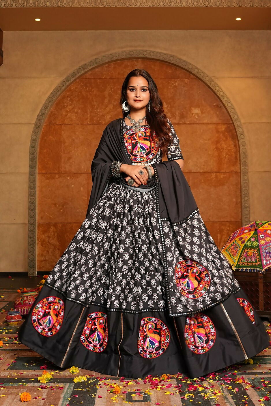 AI Fashion Black Crepe Designer Navratri Wear Lehenga Choli Collection | Grocsy