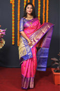 Jyoti Fashion Women's Pink Kanjivaram Silk Zari Woven Saree with Blouse | Grocsy