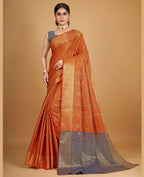 Orange Silk Woven Design Saree With Unstitched Blouse Piece - Akshita | Grocsy