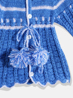 Chutput Kids Woollen Hand Knitted Full Sleeves Self Design Hood Detail Dress For Baby Girls - Blue | Grocsy