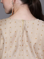 Ahalyaa Beige & Golden Printed Basic Jumpsuit | Grocsy