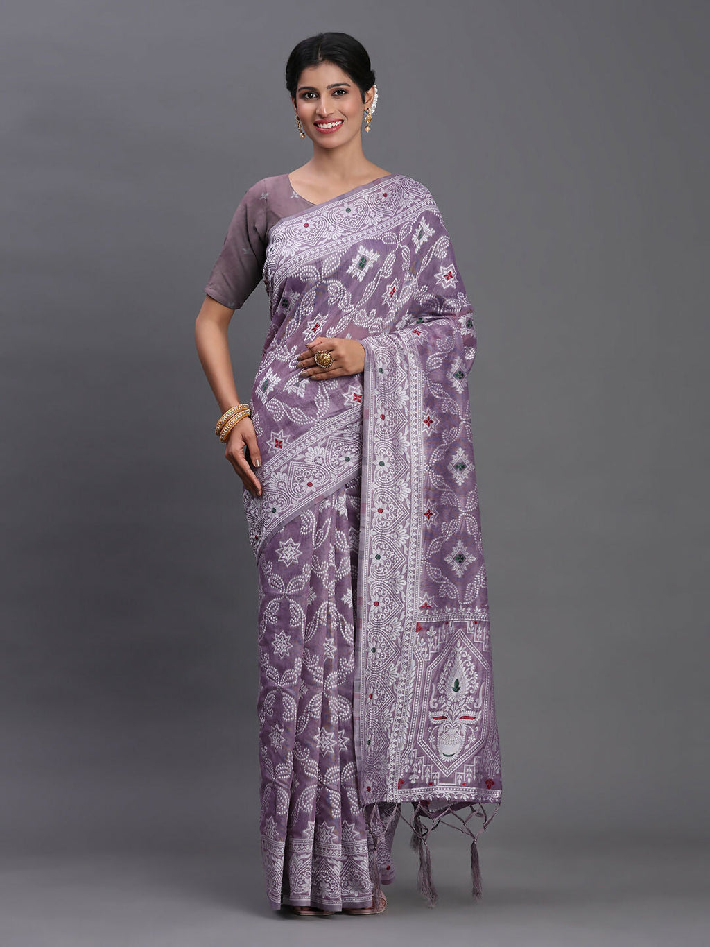Shree Shyam Fashion Linen Cotton Violet Saree | Grocsy