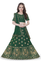 Dwiden Green Gulab Tafetta Sattin Semi-Stitched Girl'S Lehenga Choli | Grocsy