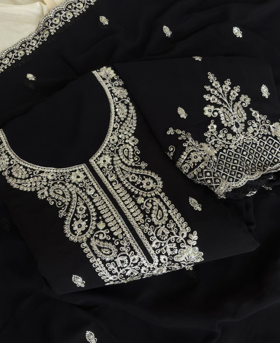 KC Black Georgette Heavy Embroidered Fancy Suit For Women | Grocsy