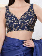 Joban Fashion Navy-Blue Mulberry Silk Sleeveless Back Open Blouse | Grocsy