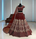 Jyoti Fashion Gorgeous Maroon Taffeta Satin Silk Sequins with Zari Thread & Coding Dori Embroidery Lehenga Choli with Dupatta | Grocsy