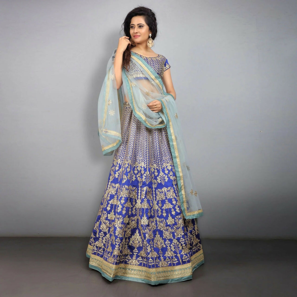 Jyoti Fashion Royal Blue Sequence, Dori & Zari Embroidery Tafeta Silk Lehenga Choli with Dupatta | Grocsy