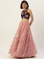 House of Panchhi Pink Net Sequins Embroideried Lehenga | Grocsy