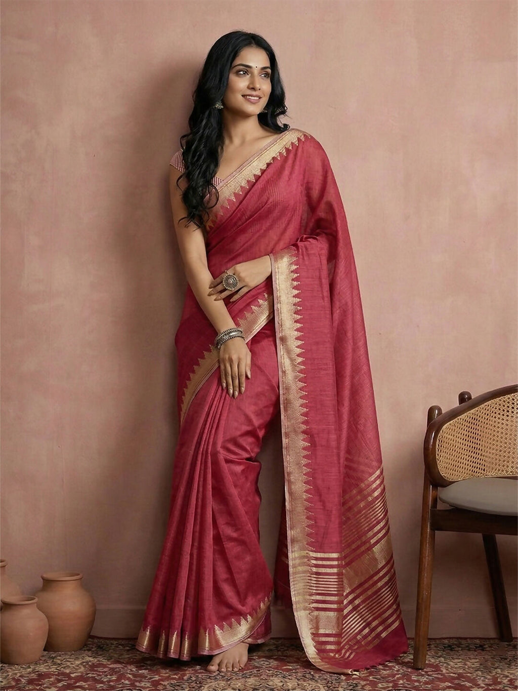 Shree Shyam Fashion Maroon Cotton Saree | Grocsy