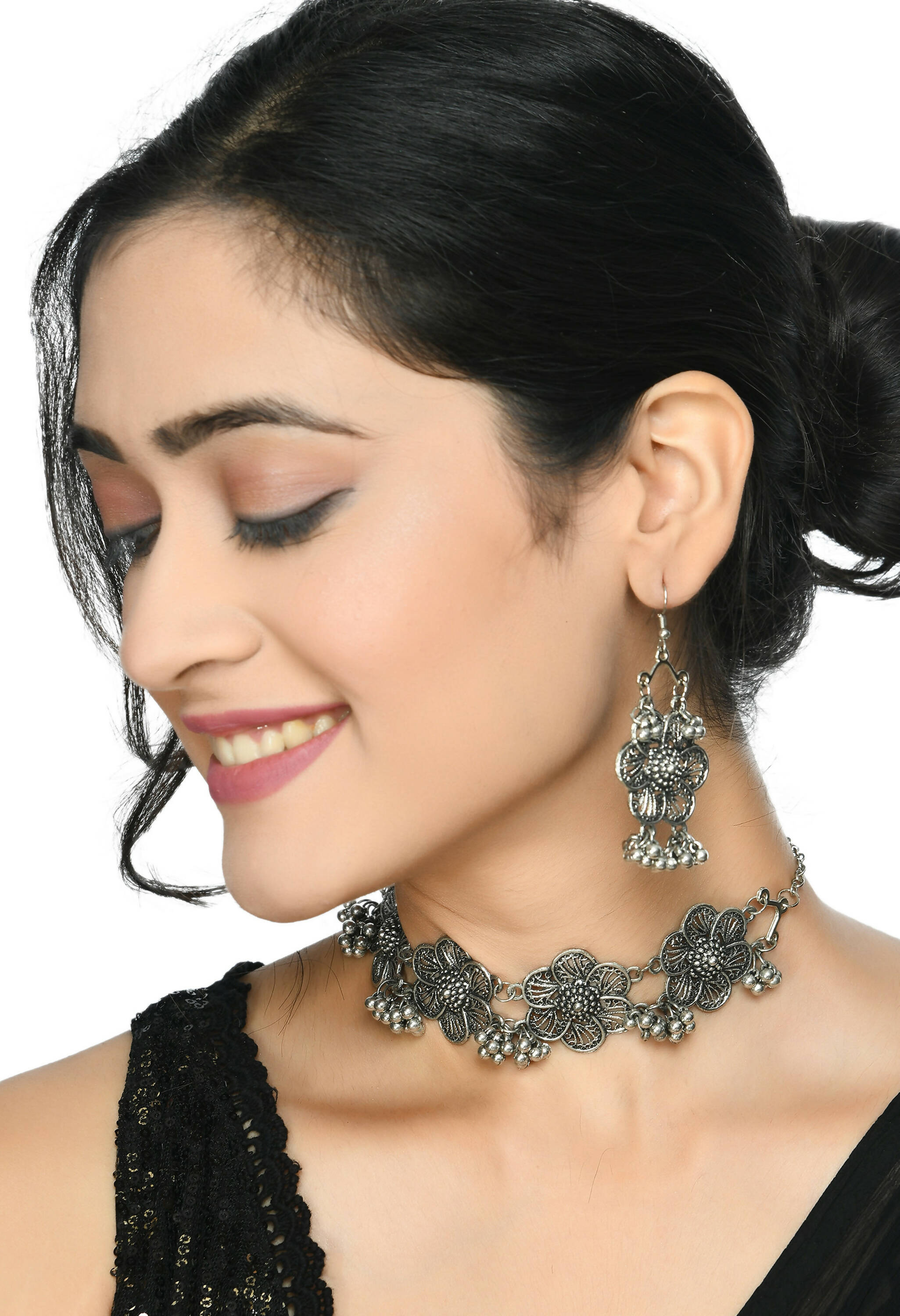 Mominos Fashion Johar Kamal Silver-Plated Brass Finish Floral Desgin Choker For Women | Grocsy