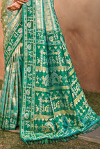 Sangam Prints Sea Green Kanjivaram Silk Woven Work Traditional Saree | Grocsy