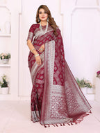 Aastha Fashion Maroon Georgette Silk Leheriya With Elegant Zari Weaving Saree | Grocsy