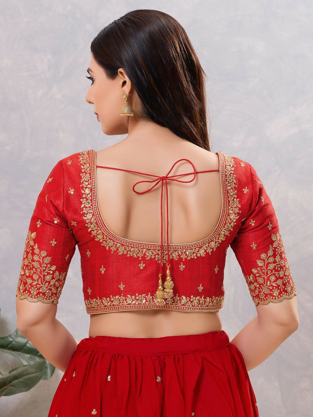Joban Fashion Women Silk Dark-Red Stitched Blouse | Grocsy