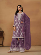 Anaita Purple Embroidered Faux Georgette Salwar Suit | Grocsy