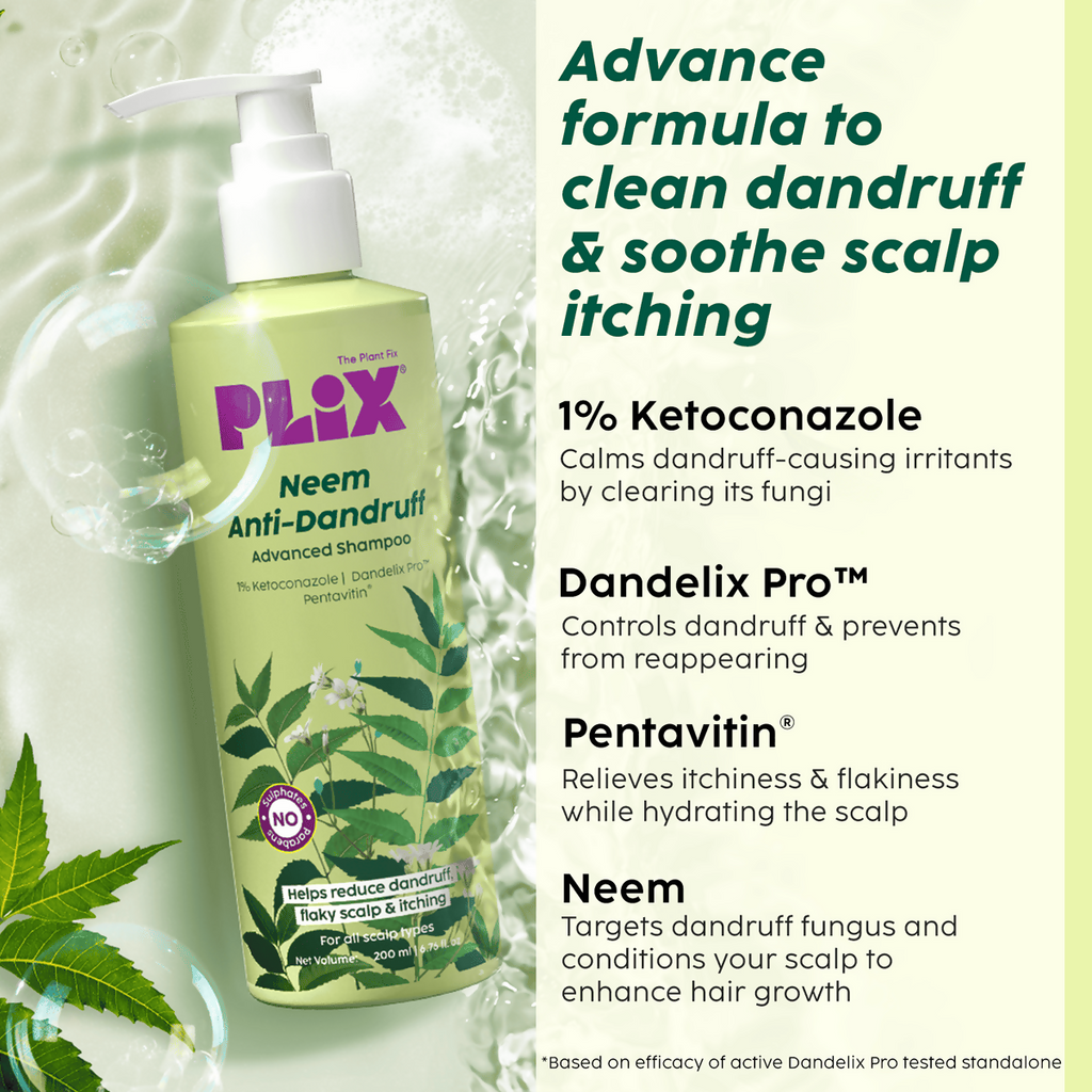 PLIX The Plant Fix Neem Anti-Dandruff Advanced Shampoo For Reduced Dandruff & Itchiness | Grocsy