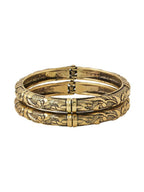 NVR Women Set of 2 Gold-Polished Floral Design Oxidised Bangles