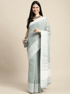Shree Shyam Fashion Linen Sea Green Saree | Grocsy
