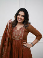 The52 Women's Beautiful Cotton Fabric Embroidery Work Straight Kurta Pant and Dupatta Set | Grocsy