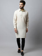 Even Apparels Cream Color Cotton Solid Men's Kurta With Shirt Collar (LN027) | Grocsy