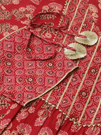 FIORRA Women's Red Cotton A-Line Kurta Set | Grocsy