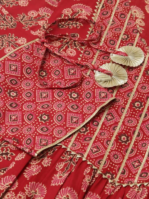FIORRA Women's Red Cotton A-Line Kurta Set | Grocsy