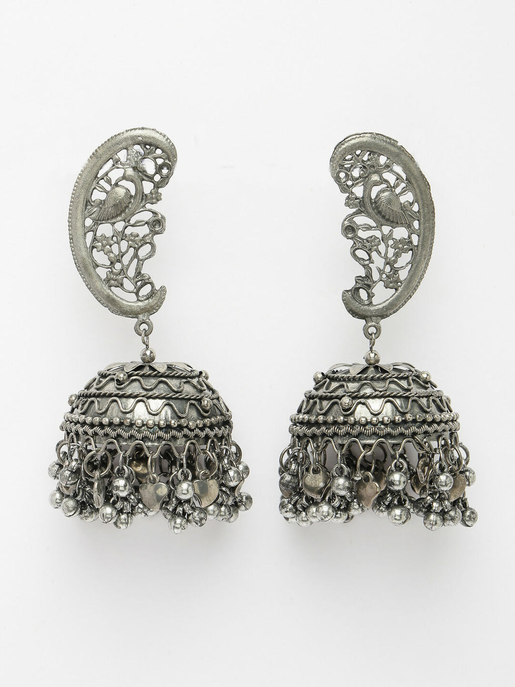 NVR Women's Silver-Plated Oxidised Dome Shaped Jhumka Earrings | Grocsy