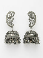 NVR Women's Silver-Plated Oxidised Dome Shaped Jhumka Earrings | Grocsy