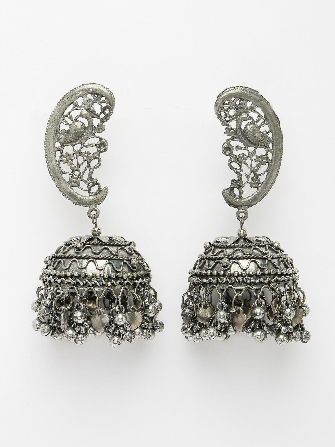 NVR Women's Silver-Plated Oxidised Dome Shaped Jhumka Earrings | Grocsy