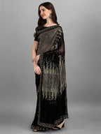 Vegaa Fashion Black Georgette Embroidered Party Wear Saree | Grocsy