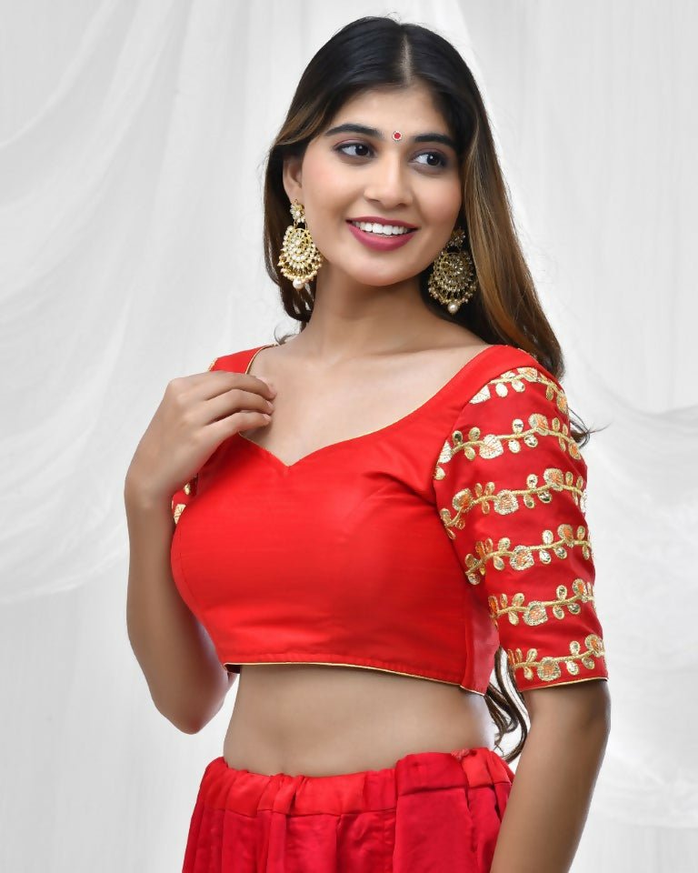 Amodini Designer Studio Red Blouse with Embellished Gota Sleeves  | Grocsy