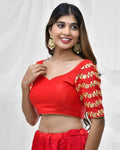 Amodini Designer Studio Red Blouse with Embellished Gota Sleeves  | Grocsy