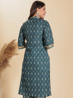 Aramya Blue Soft Cotton Block Straight Kurta for Women | Grocsy