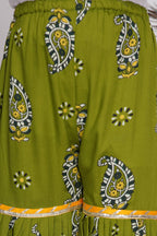 Little Bansi Girls Cotton Floral Kurta with Frill Sharara & Dupatta - Yellow & Green | Grocsy