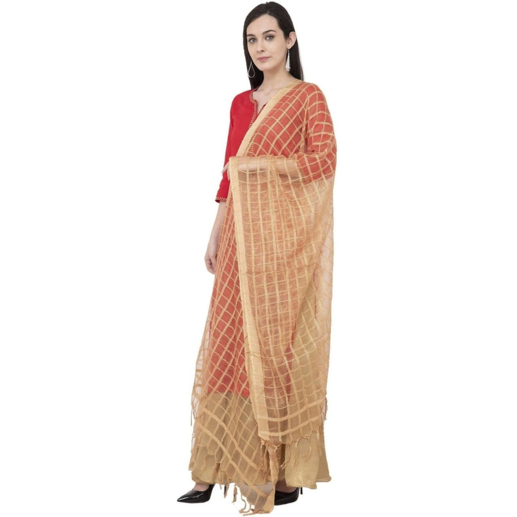 A R Silk Cotton Square Regular Dupatta Color Dark Golden Dupatta or Chunni | Grocsy