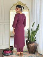 The52 Wine Women's Gorgeous Rayon Fabric Embroidered Work Straight Kurta Pant and Dupatta Set | Grocsy