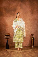 Joban Fashion Yellow Hand Block Printed Cotton Suit Set | Grocsy