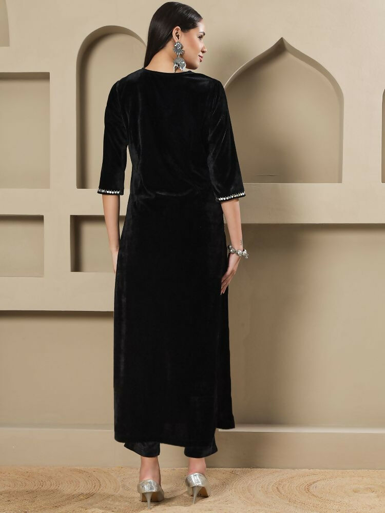 Joban Fashion Women Black Velvet Hand Embellishment Stitched Kurta Set | Grocsy