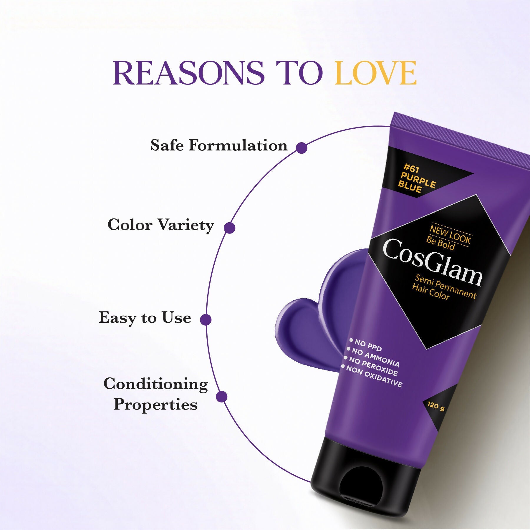 Cosglam Semi Permanent Hair Color for Women & Men (#61 Purple Blue) | Grocsy